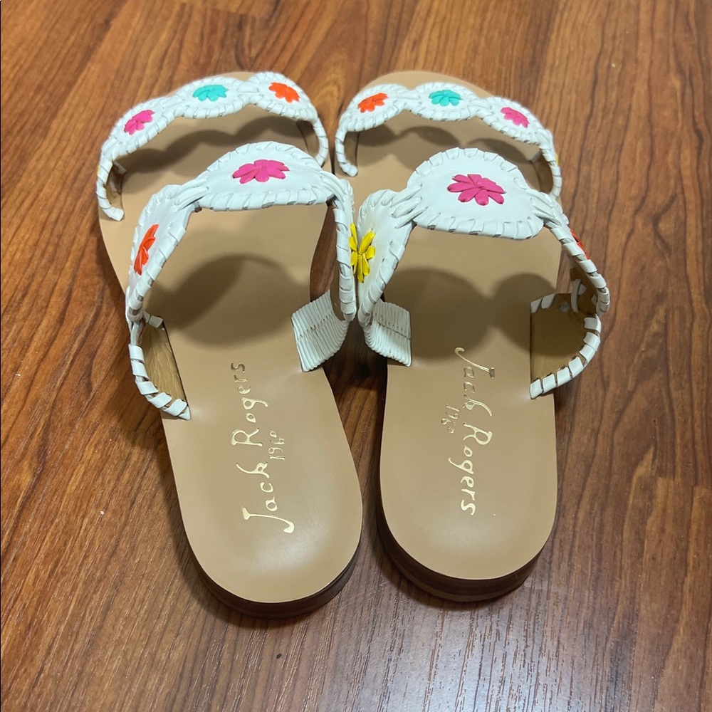 Jack Rogers Sz 8 M Lauren Sandals White w/ Multicolor Accents EUC - Picture 4 of 9